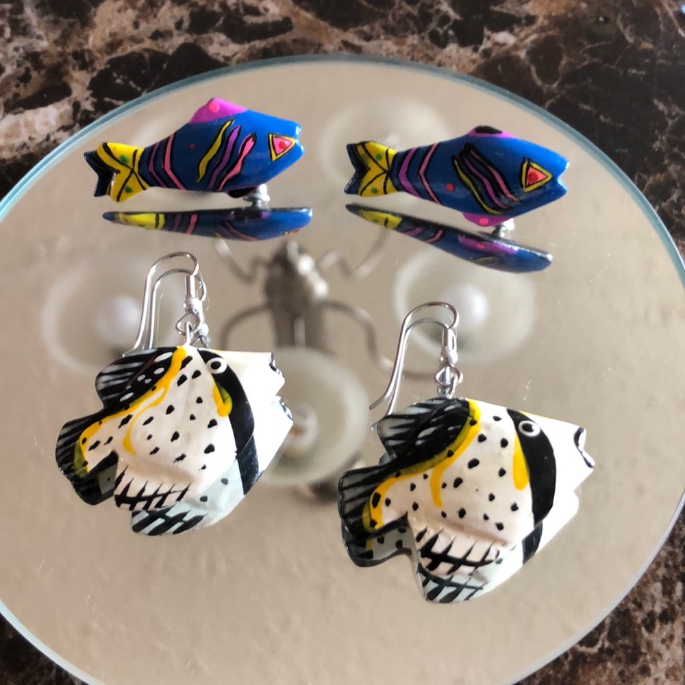 Fashion fish earrings. Two pair